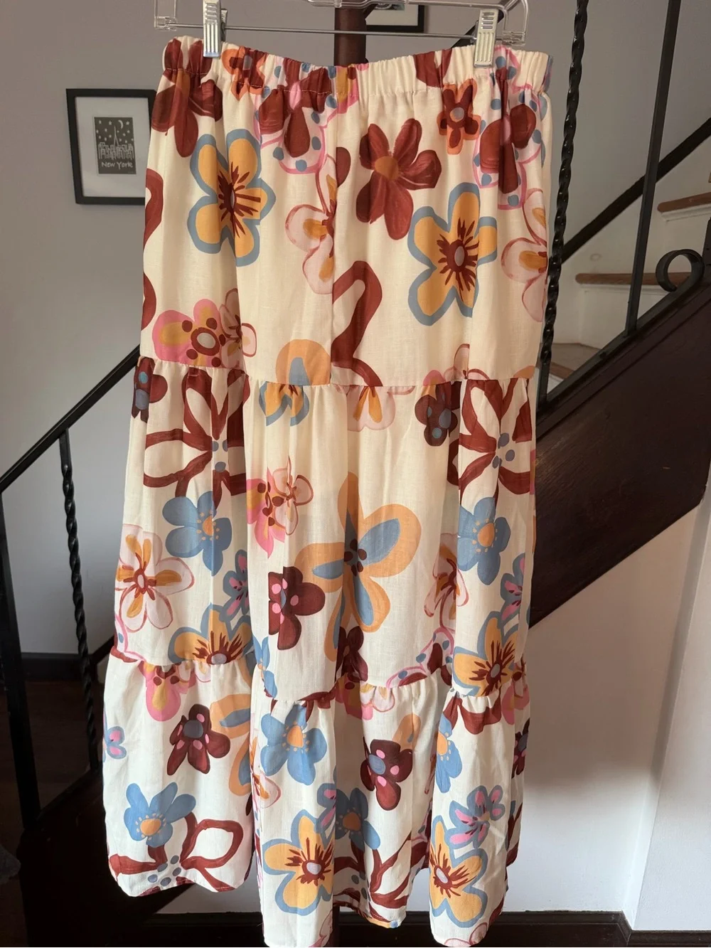 Cider Retro Floral Tiered Maxi Skirt